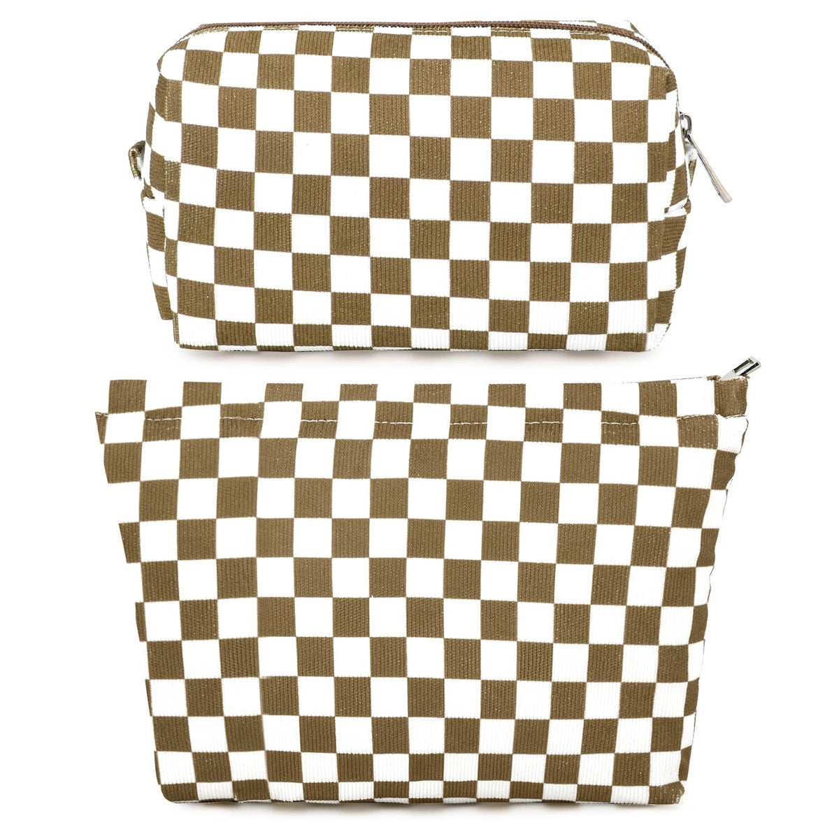 SOIDRAM 2 Pieces Makeup Bag Large Checkered Cosmetic Bag Capacity Canvas Mix Travel Toiletry Bag Organizer Cute Makeup Brushes Aesthetic Accessories Storage Bag for Women, Checkered Mix Rose Red