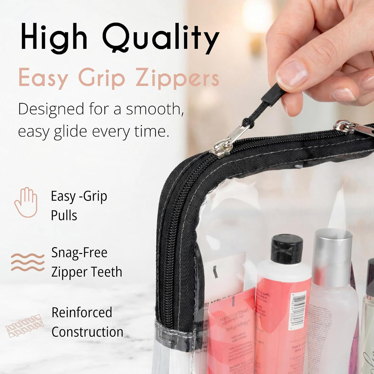 TSA Approved Toiletry Bag - Clear Quart Size for 3-1-1 LIquids - 4 Pack
