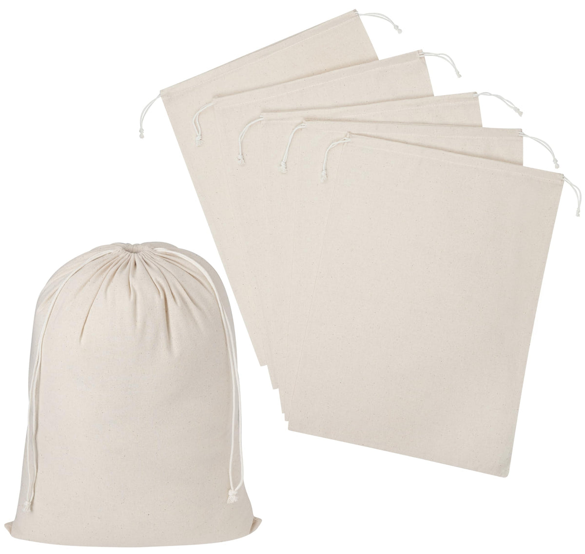 Black Cotton Drawstring Bags, Reusable Quality with Double String, For Storage Pantry Shoes Wardrobe Travel - Pack of 6 (Black Cotton Blend, 12 x 16 Inch)
