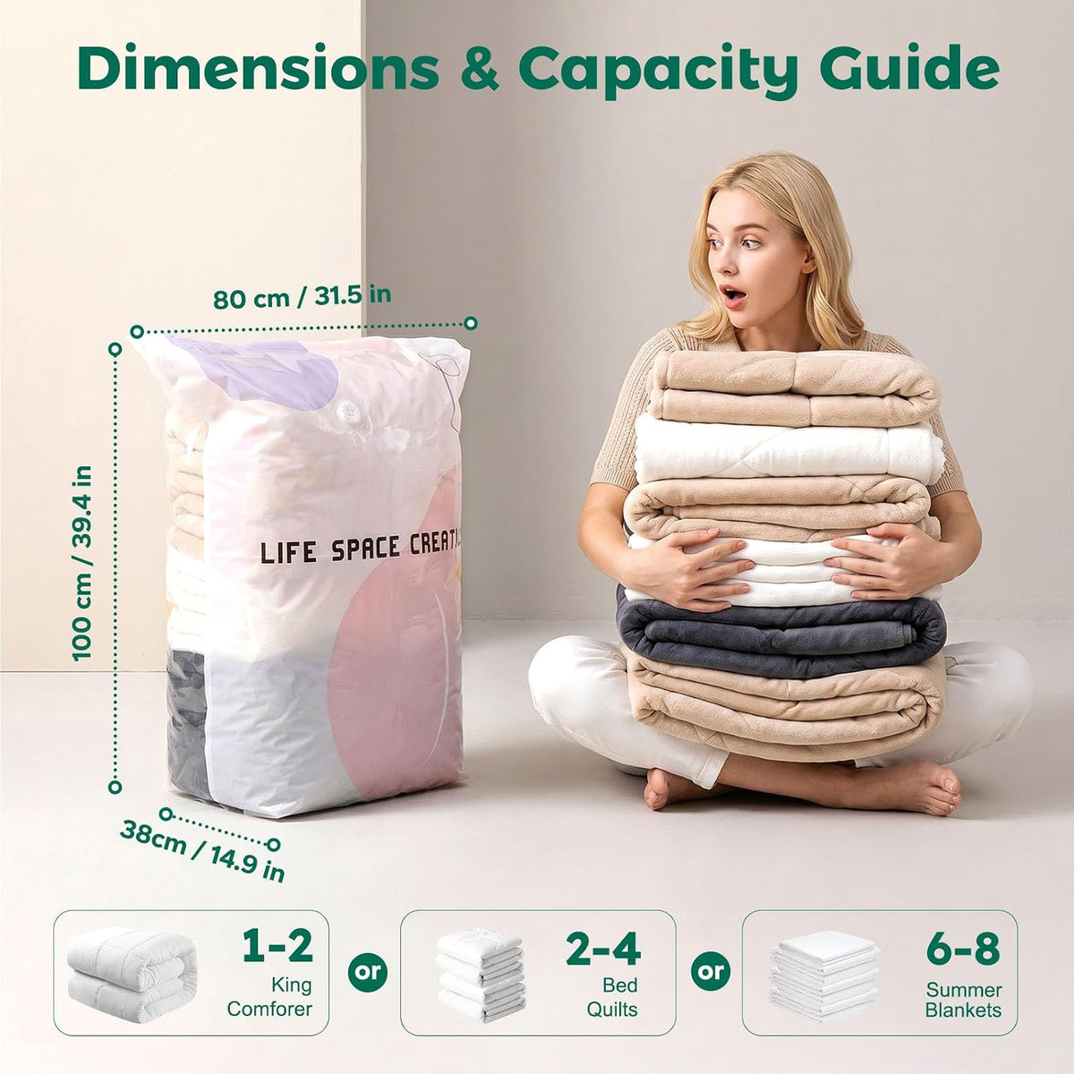 2Pcs No Pump Vacuum Storage Bags for Home Organization, 31" x 39"