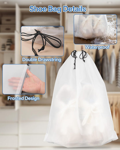 Teskyer Shoe Bags for Travel, Waterproof Drawstring Shoe Bags, 6 Pack