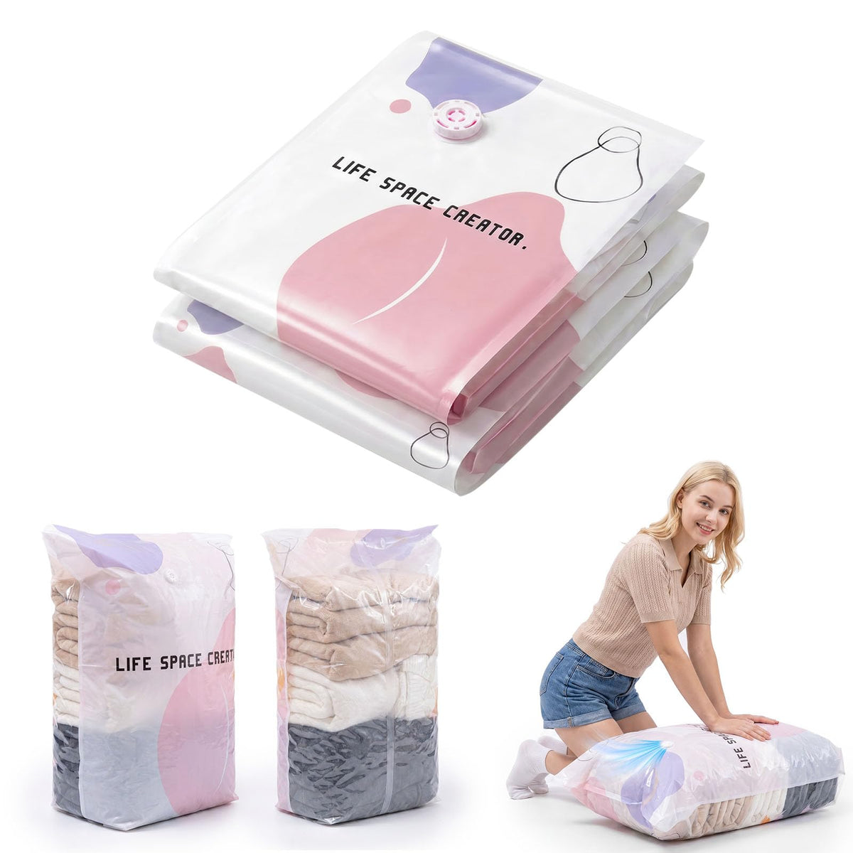 2Pcs No Pump Vacuum Storage Bags for Home Organization, 31" x 39"