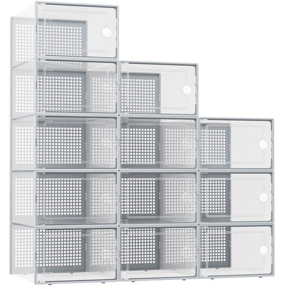 Kuject X-Large Shoe Storage Boxes 12 Pack, Clear Stackable Shoe Organizer