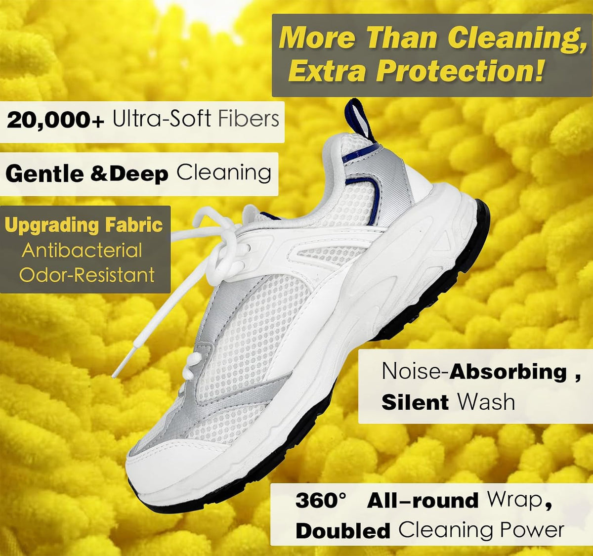 Shoe Washing Machine Bag,Laundry Shoe Bag for Washer and Dryer,Reusable Shoe Cleaning Bag for Sneakers,Tennis Shoes,With Self-locking Zipper, Microfiber Inside (1, Yellow)