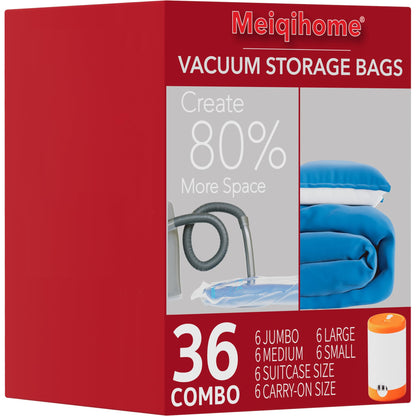 MEIQIHOME 18 Pack PackEase Travel Vacuum Bags 1500mAh Wireless Pump, 80% Compression Space Saver for Luggage, Clear PA+PE Reusable Seal Bags for Clothes, Portable Electric Air Pump for Travel & Home