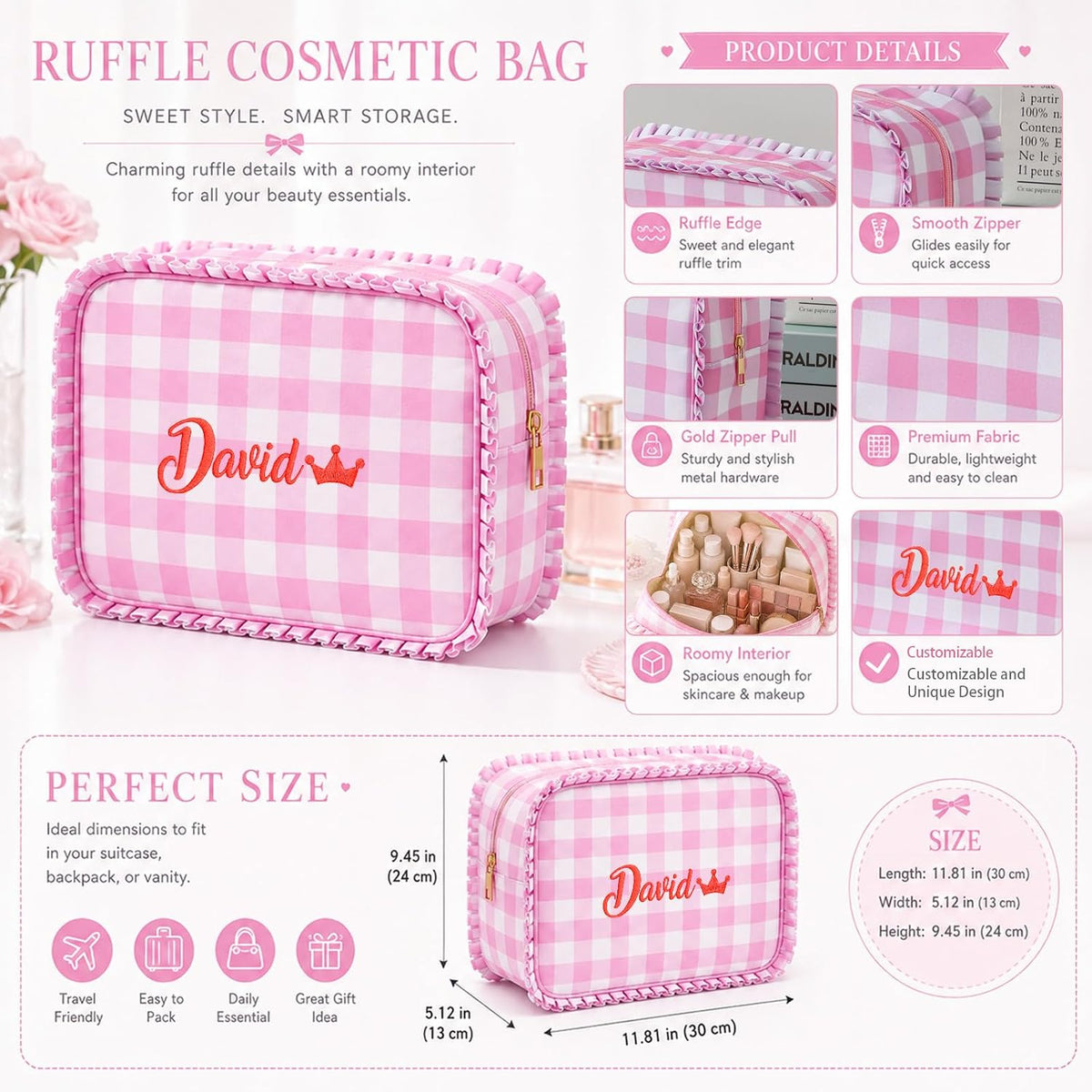 Personalized Makeup Bag Embroidered Name Travel Makeup Bag Bridesmaid Gifts