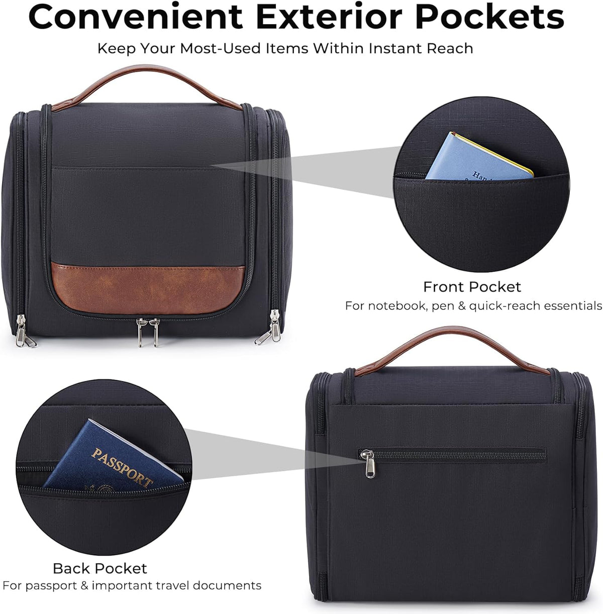 Ralnitote Toiletry Bag for Men, Large Hanging Travel Toiletry Bag, Black