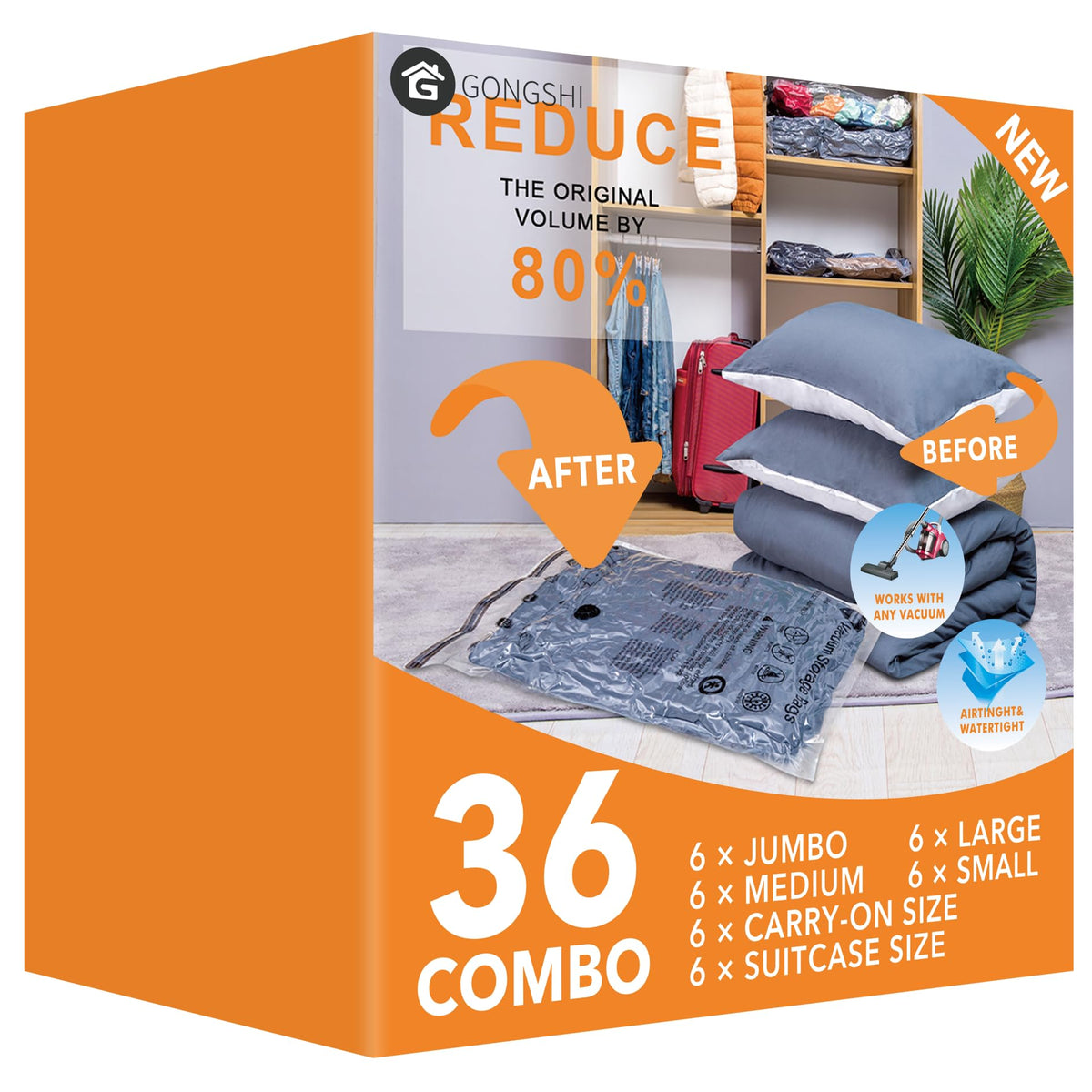 GONGSHI Vacuum Storage Bags for Clothing, 12-Piece Set