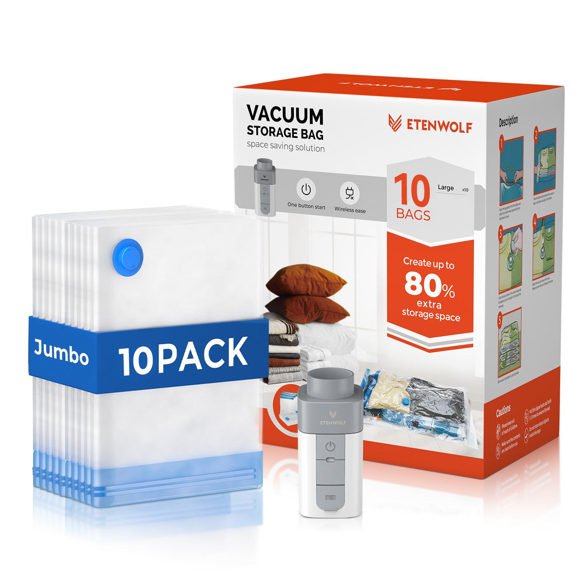 ETENWOLF 20 Combo Vacuum Storage Bags for Travel with Wireless Pump