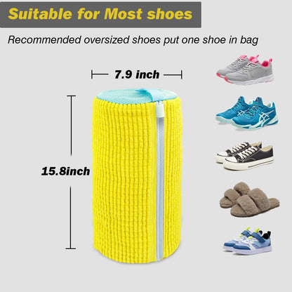Shoe Washing Machine Bag,Laundry Shoe Bag for Washer and Dryer,Reusable Shoe Cleaning Bag for Sneakers,Tennis Shoes,With Self-locking Zipper, Microfiber Inside (1, Yellow)