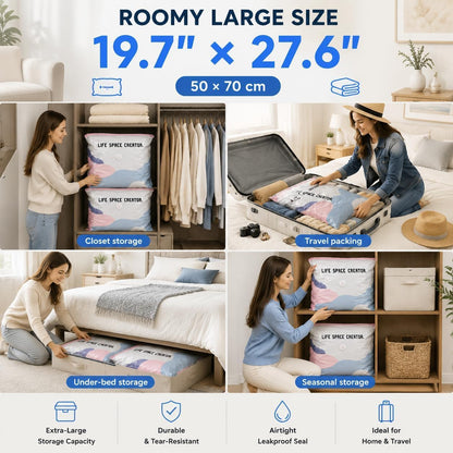 3 PCS No Pump Vacuum Storage Bags, Cube Compression Bag for Clothes