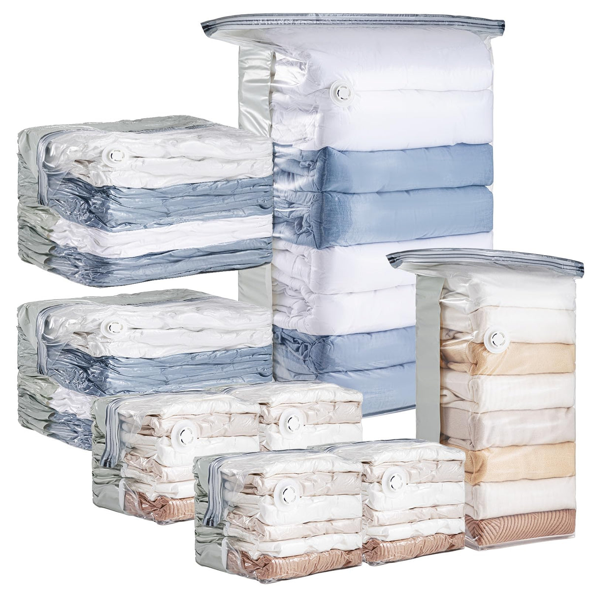 6 Pack Cube Vacuum Storage Bags, 2 Size Combo (3 Jumbo+3 Medium)