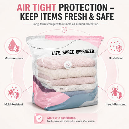 4Pcs No Pump Vacuum Storage Bags, Large Better Life Space Bags Cube Capacity Vacuum Bags for Clothes Bedding Comforters Off‑Season Gear (Pink white)
