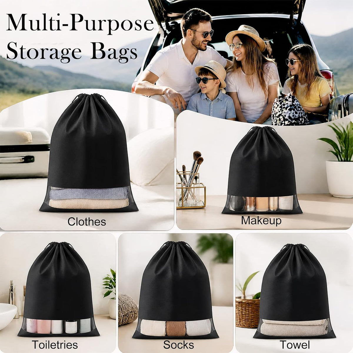MEEZY 12 Pcs Black Shoe Bags for Travel Storage Packing Sneakers Beach