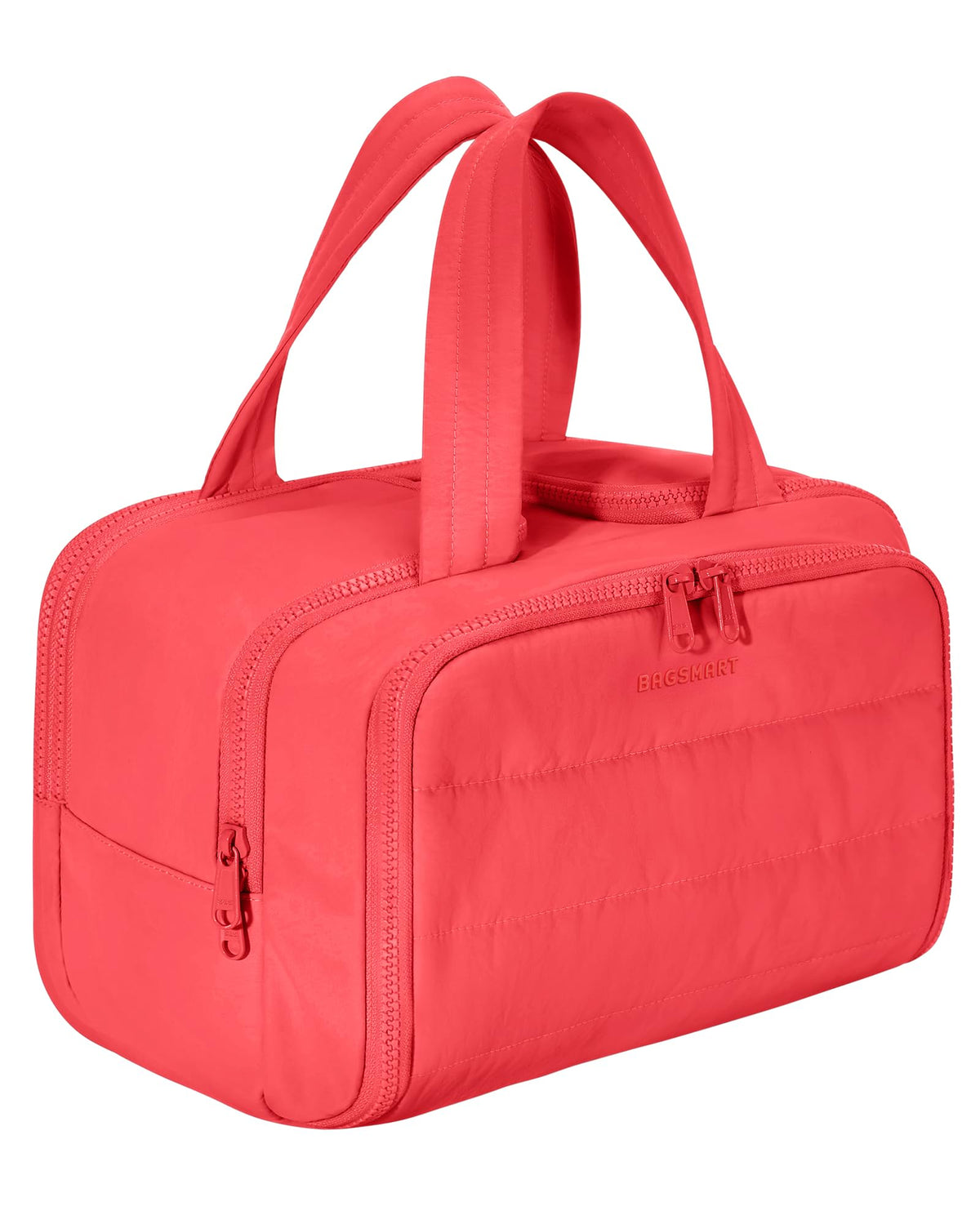 BAGSMART Travel Toiletry Bag, Lightweight Large Wide-open Travel Bag for Women, Puffy Cosmetic Makeup Bag Organizer with Handle for Accessories,Essentials, Toiletries, Black