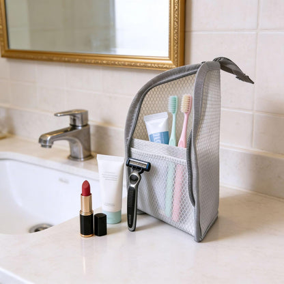 2Pcs Standing Travel Toiletry Bag, Portable Mesh Cosmetic Organizer