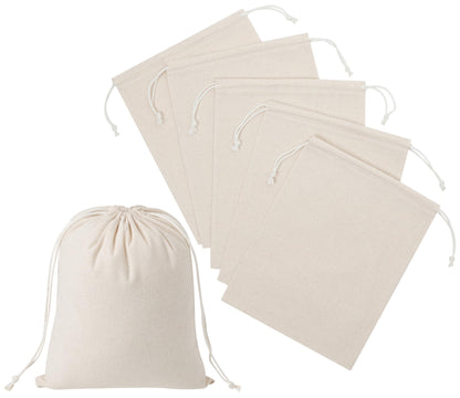 Black Cotton Drawstring Bags, Reusable Quality with Double String, For Storage Pantry Shoes Wardrobe Travel - Pack of 6 (Black Cotton Blend, 12 x 16 Inch)