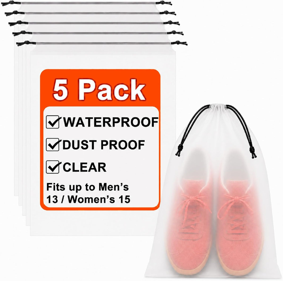 5 Pack Clear Shoe Bags for Travel Essentials Reusable Storage