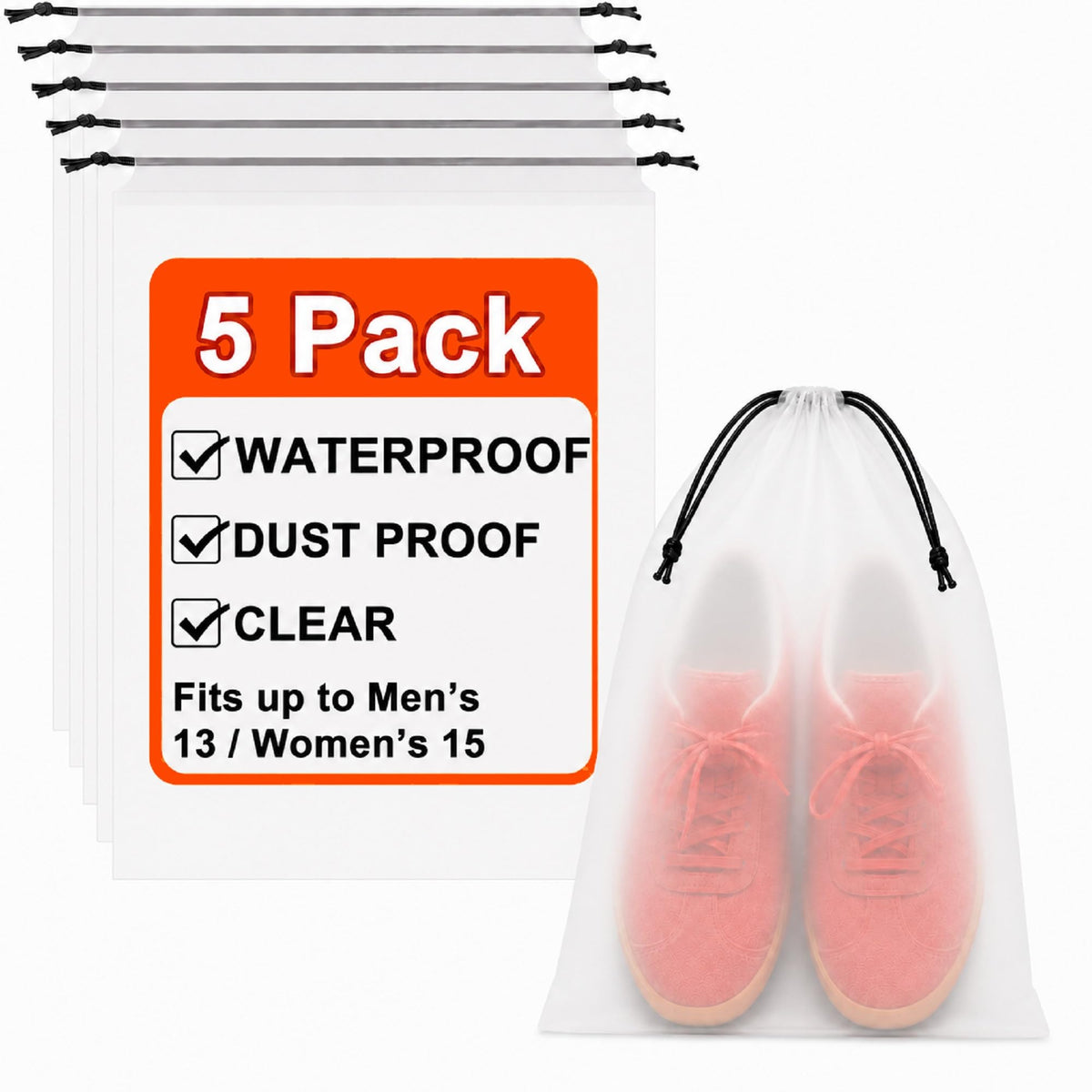 5 Pack Clear Shoe Bags for Travel Essentials Reusable Storage