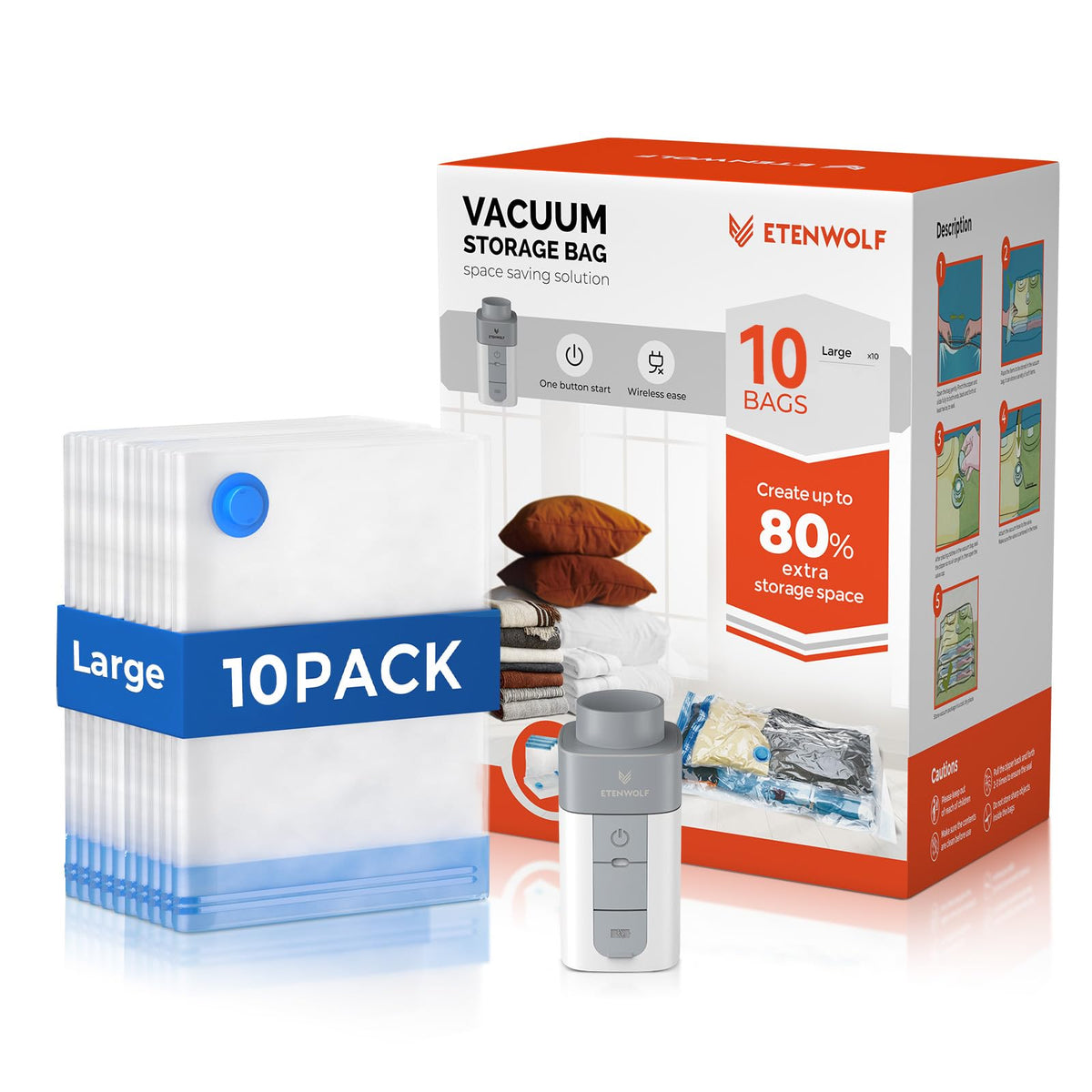 ETENWOLF 20 Combo Vacuum Storage Bags for Travel with Wireless Pump
