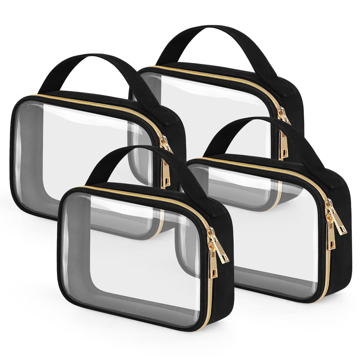 Wedama TSA Approved Toiletry Bag, 3 Pack Clear Makeup Bags with Handles, Quart Size Clear Toiletry Bags, PVC Cosmetic Bags for Women and Men, Carry on Airport Airline Compliant Bag, Black