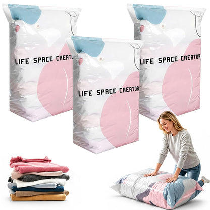 No Pump Vacuum Storage Bags,2026 New No Pump Large Vacuum Storage Compression Bags,Thick and Airtight Reusable Organizer Suitable for Clothes, Blankets, Bedding, Travel, and Closet Storage (3, Medium)
