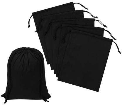 Black Cotton Drawstring Bags, Reusable Quality with Double String, For Storage Pantry Shoes Wardrobe Travel - Pack of 6 (Black Cotton Blend, 12 x 16 Inch)