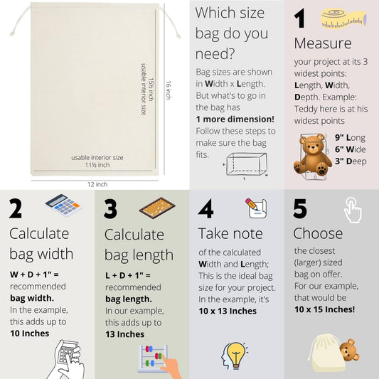 DR 100% Cotton Muslin Drawstring Bags (12x16 Inch - 6-Pack) Large Beige Fabric Cotton Shoe Bag and Storage Pouches for Shoes Storage Pantry Gifts Laundry Travel