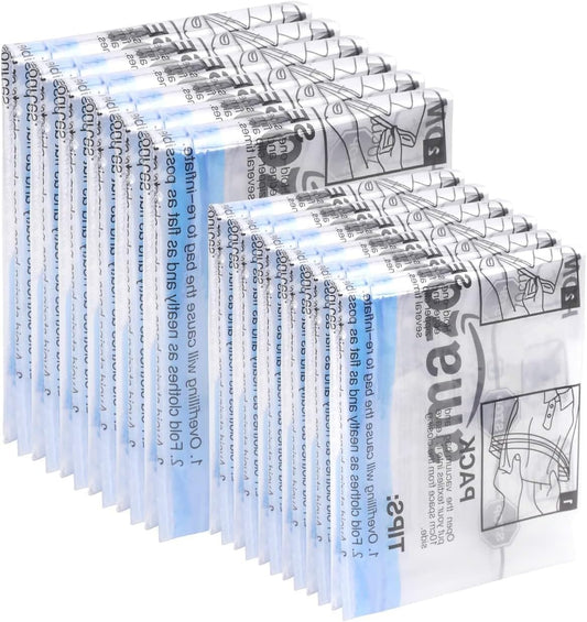 Amazon Basics Roll-Up Travel Compression Storage Bags for Clothes and Towels, No Vacuum Needed, Clear, 12 Pack (6 Small & 6 Medium)