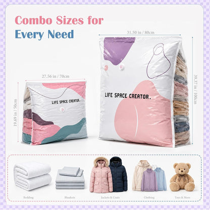 No Pump Vacuum Storage Bags 4Pk (2L+2M) Large Capacity