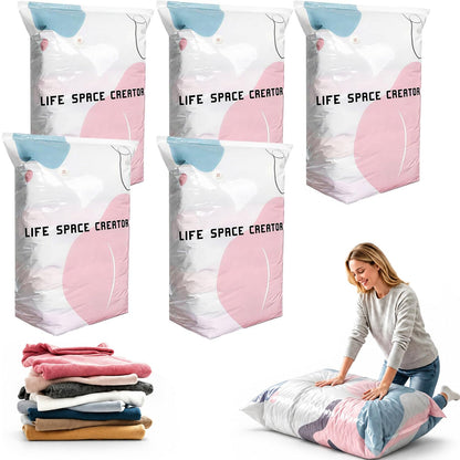 No Pump Vacuum Storage Bags,2026 New No Pump Large Vacuum Storage Compression Bags,Thick and Airtight Reusable Organizer Suitable for Clothes, Blankets, Bedding, Travel, and Closet Storage (3, Medium)