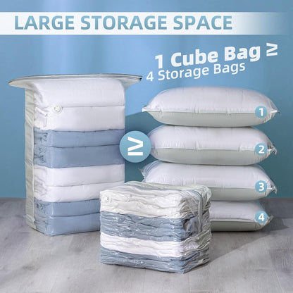 6 Pack Cube Vacuum Storage Bags, 2 Size Combo (3 Jumbo+3 Medium)