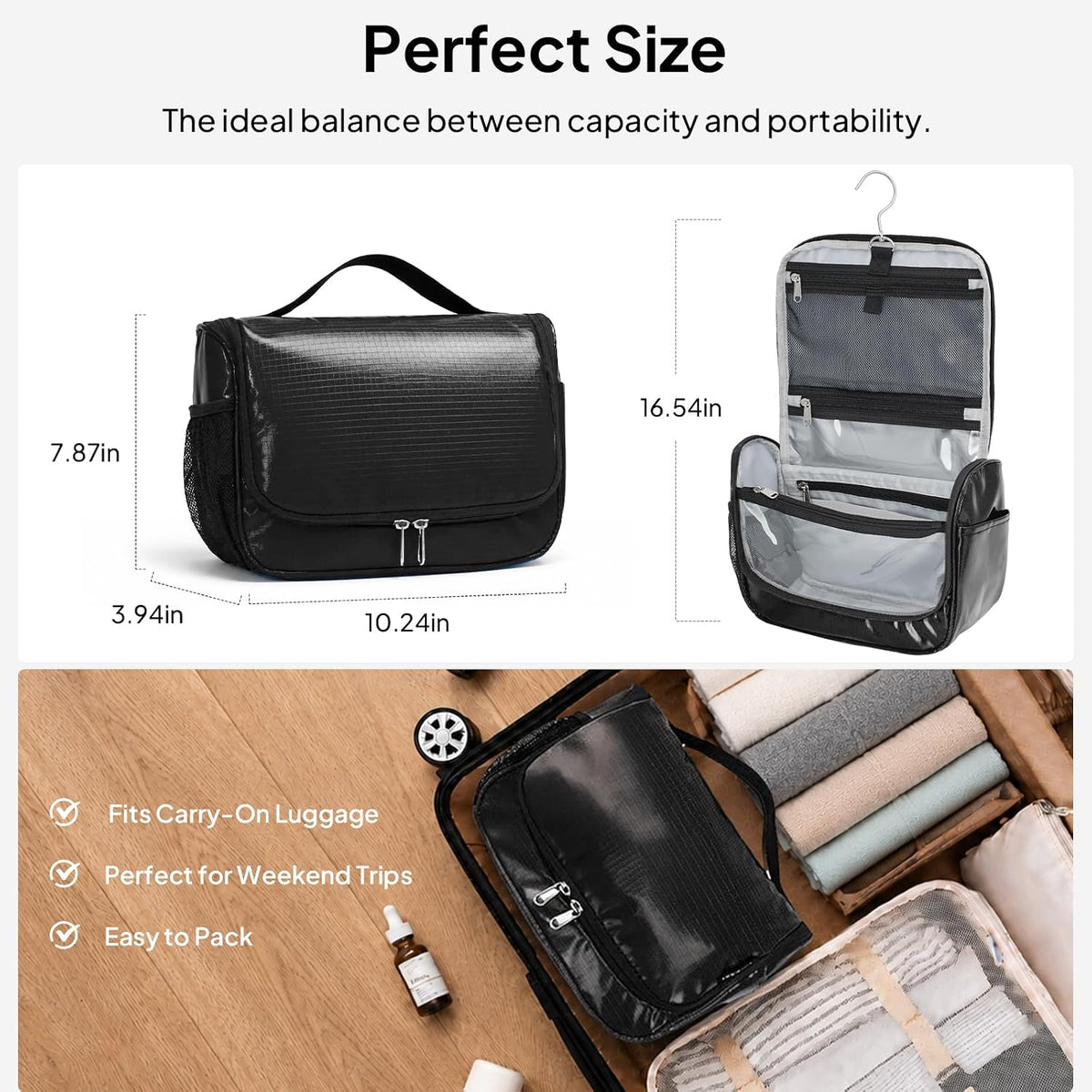 Travel Toiletry Bag for Women & Men, Waterproof Hanging Makeup Organizer