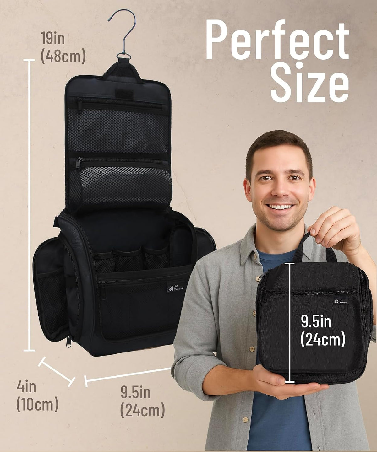 D&D Wanderlust Hanging Travel Toiletry Bag for Women & Men, Large Organizer