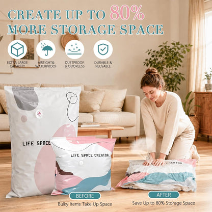 3Pcs No-Pump Vacuum Storage Bags,Large Cube Compression Bags for Storag