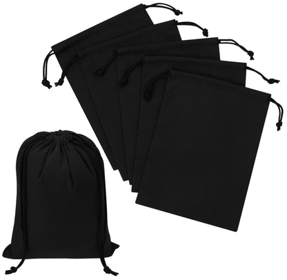 Black Cotton Drawstring Bags, Reusable Quality with Double String, For Storage Pantry Shoes Wardrobe Travel - Pack of 6 (Black Cotton Blend, 12 x 16 Inch)