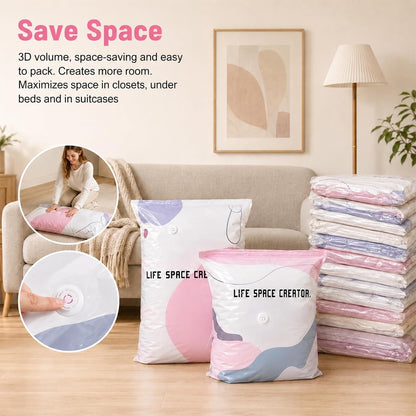 3PC Vacuum Storage Bags for Clothes, Cube Vacuum Seal Bags, No Pump, Press & seal, Needed Airtight Storage Bags for Clothing, Bedding, Quilts, Closet Home Organization (Medium)