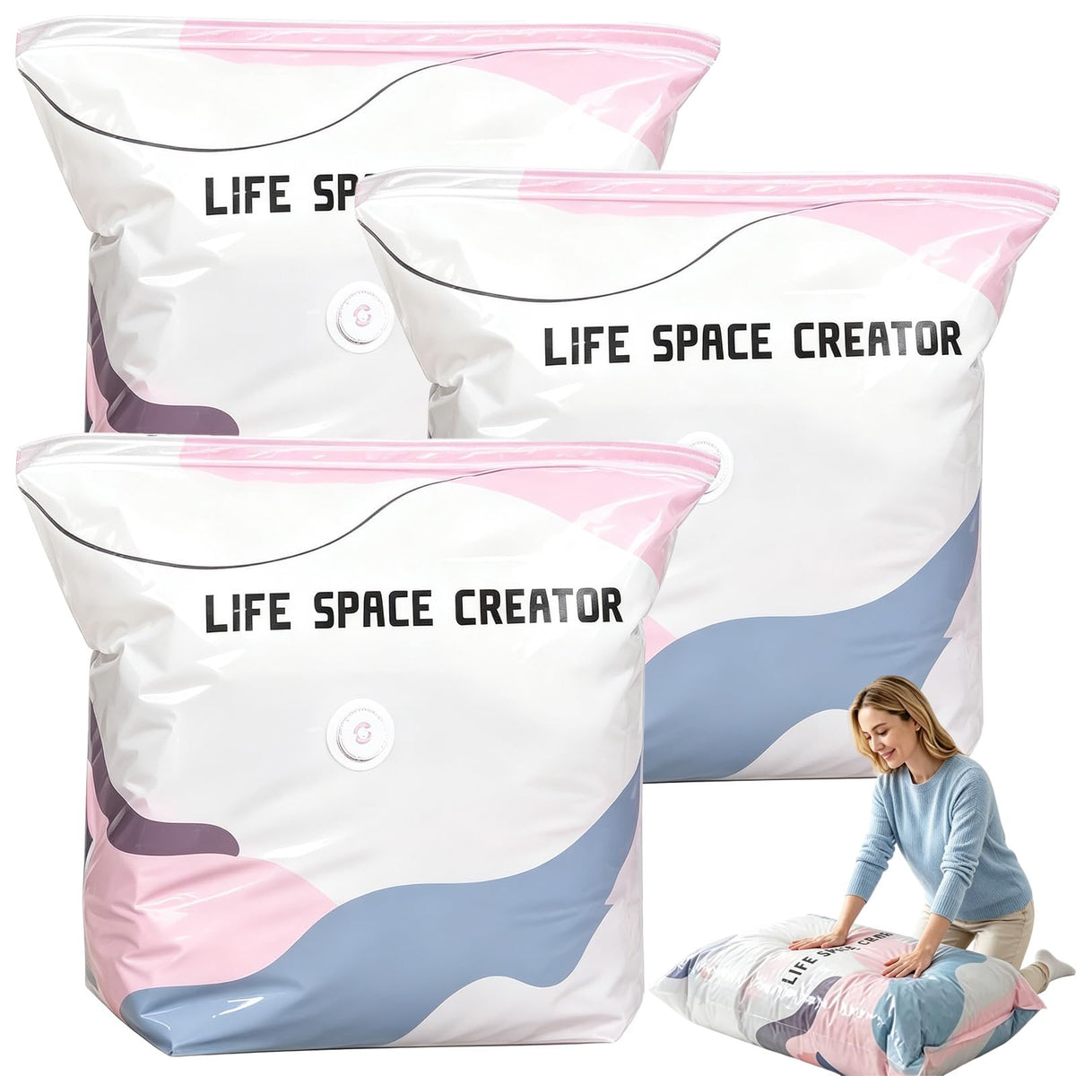 No-Pump Vacuum Storage Bags 3D Cube Space Saver Bags (4PCS, 2M+2L)