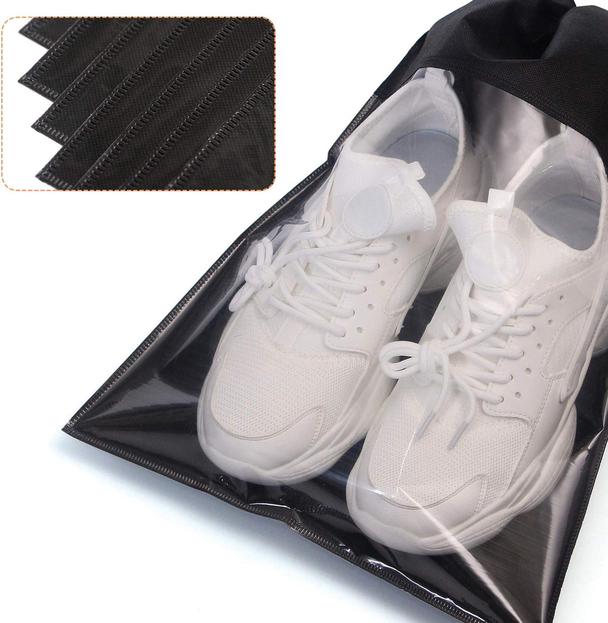 24 Pack Portable Shoe Bags for Travel Large Shoes Pouch Storage Organizer Clear Window with Drawstring for Men and Women Black