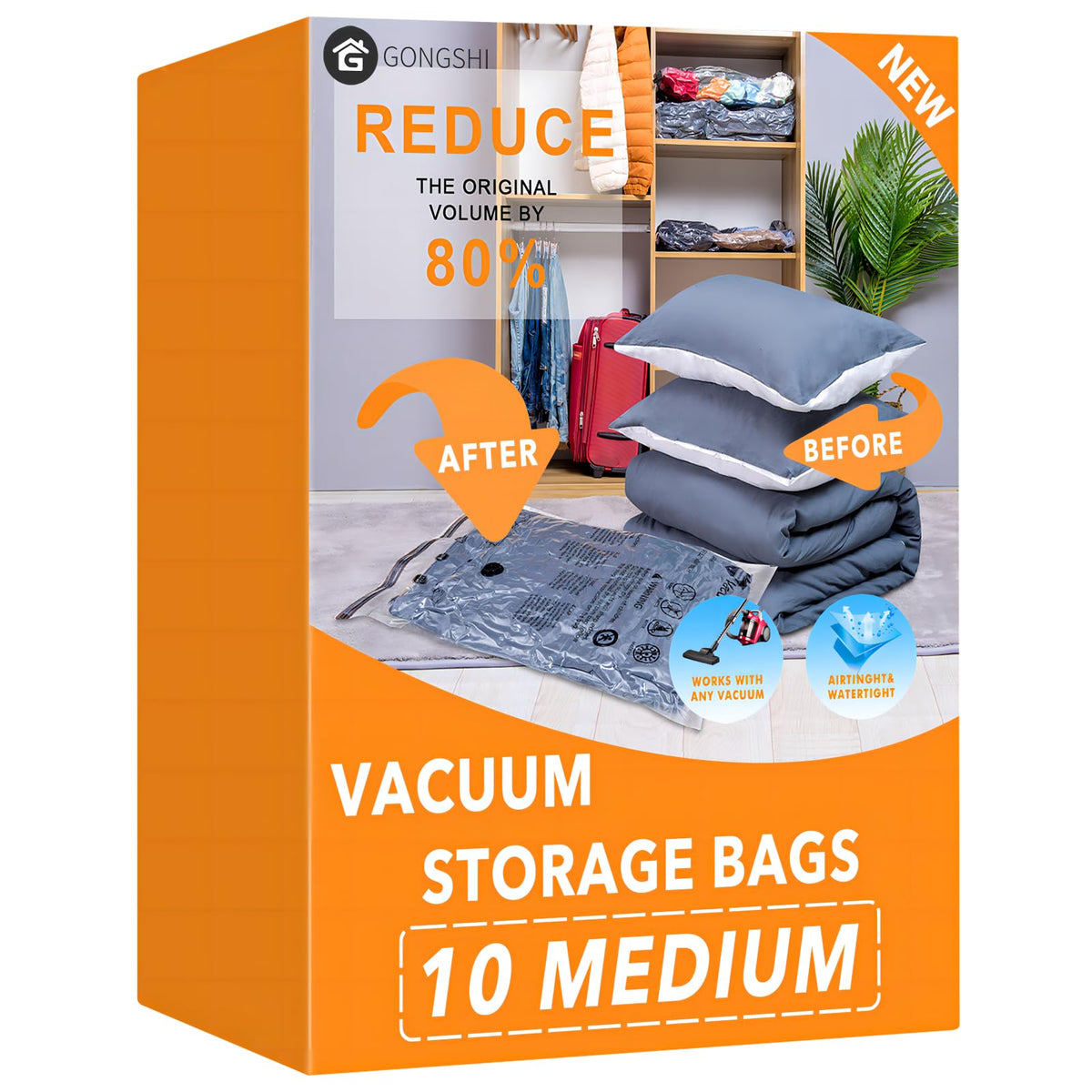 GONGSHI Vacuum Storage Bags for Clothing, 12-Pack, Jumbo