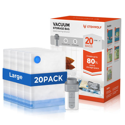 ETENWOLF 20 Combo Vacuum Storage Bags for Travel with Wireless Pump