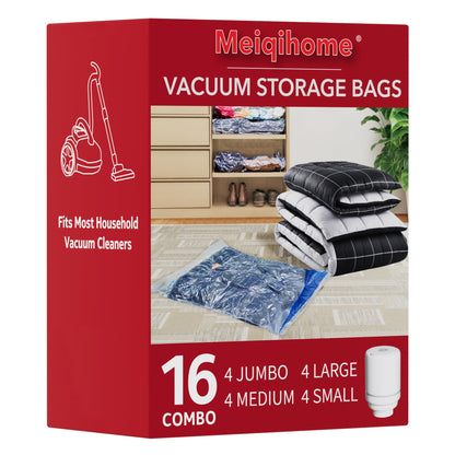 MEIQIHOME 18 Pack PackEase Travel Vacuum Bags 1500mAh Wireless Pump, 80% Compression Space Saver for Luggage, Clear PA+PE Reusable Seal Bags for Clothes, Portable Electric Air Pump for Travel & Home