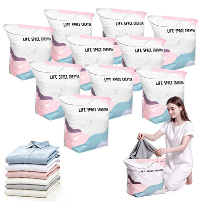 2PCS No Pump Vacuum Storage Bags, No Pump Large Vacuum Storage Compression Bags, Thick Airtight Reusable Organizer for Clothes Comforters Travel Moving Closet Storage (M+L)