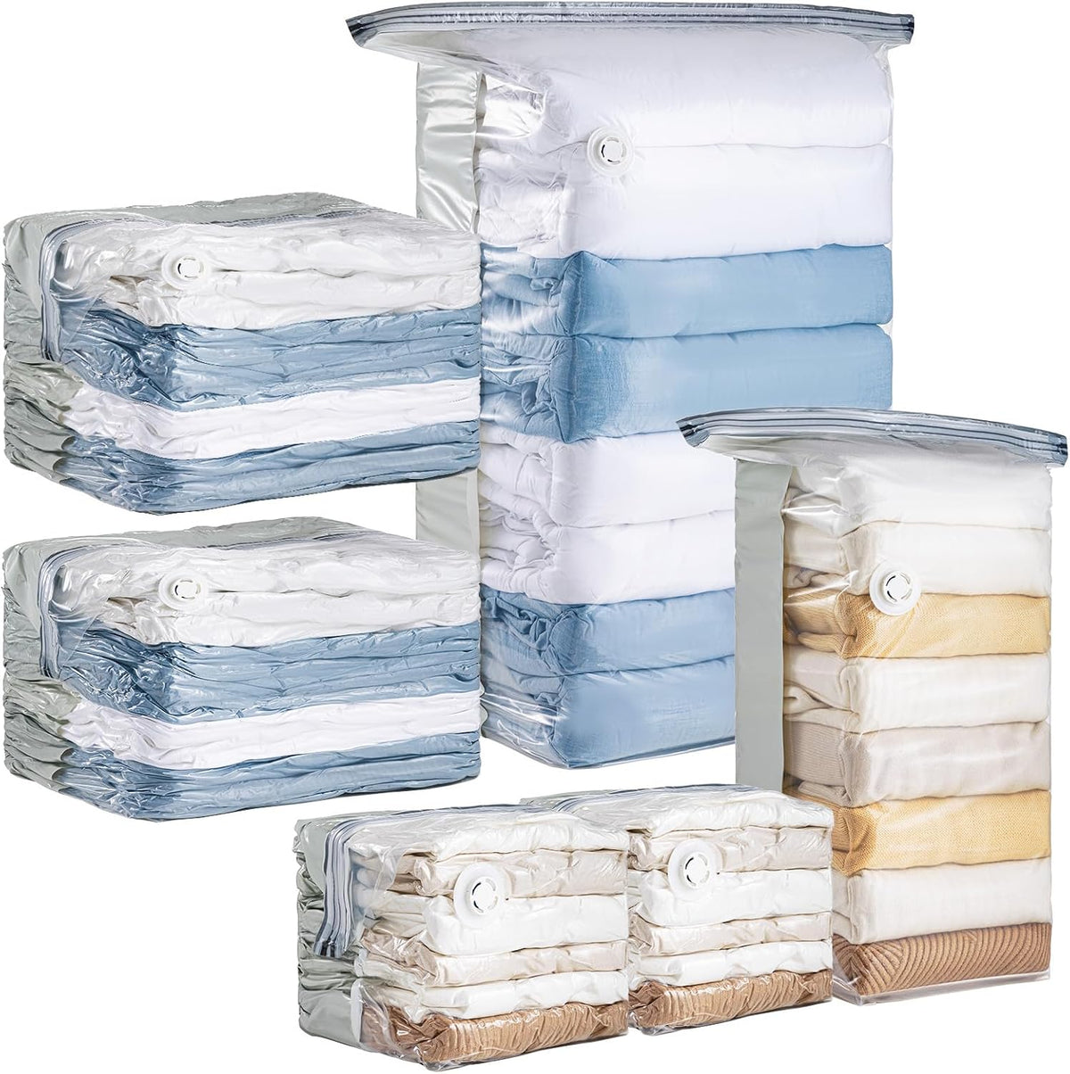 6 Pack Cube Vacuum Storage Bags, 2 Size Combo (3 Jumbo+3 Medium)