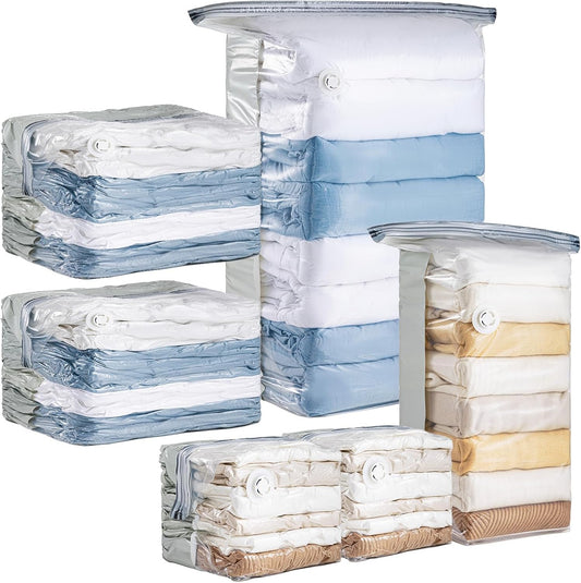 6 Pack Cube Vacuum Storage Bags, 2 Size Combo (3 Jumbo+3 Medium)