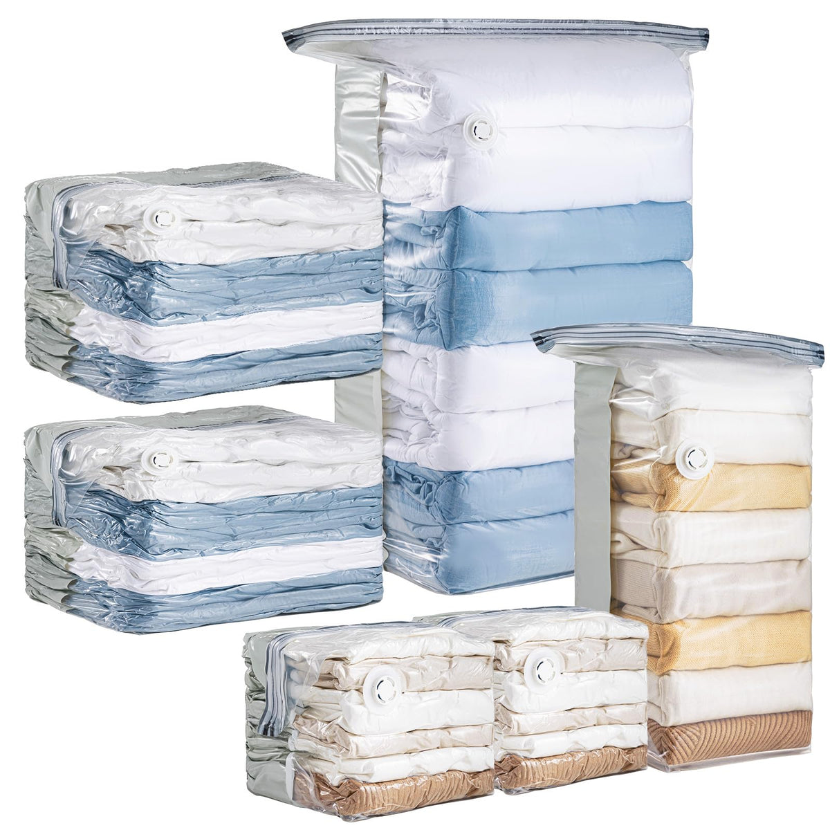 6 Pack Cube Vacuum Storage Bags, 2 Size Combo (3 Jumbo+3 Medium)
