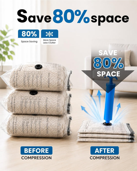 Vacuum Bags for Travel with Hand Pump, 6 Pack Space Saving Storage Bags