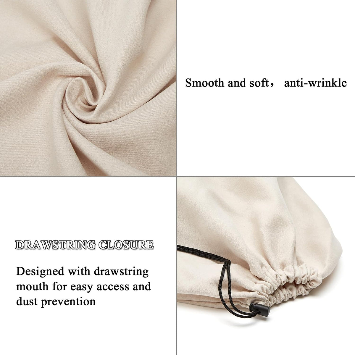 4 Pcs Travel Shoe Bags for Packing with Drawstring,17.7" x 13.8",Beige