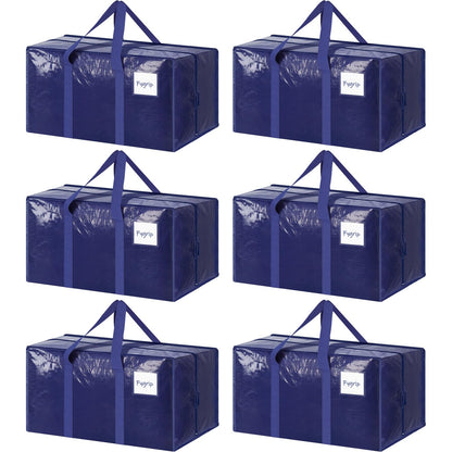6 Pack Extra Heavy Duty Large Moving Bags with Strong Zipper, Dark Blue
