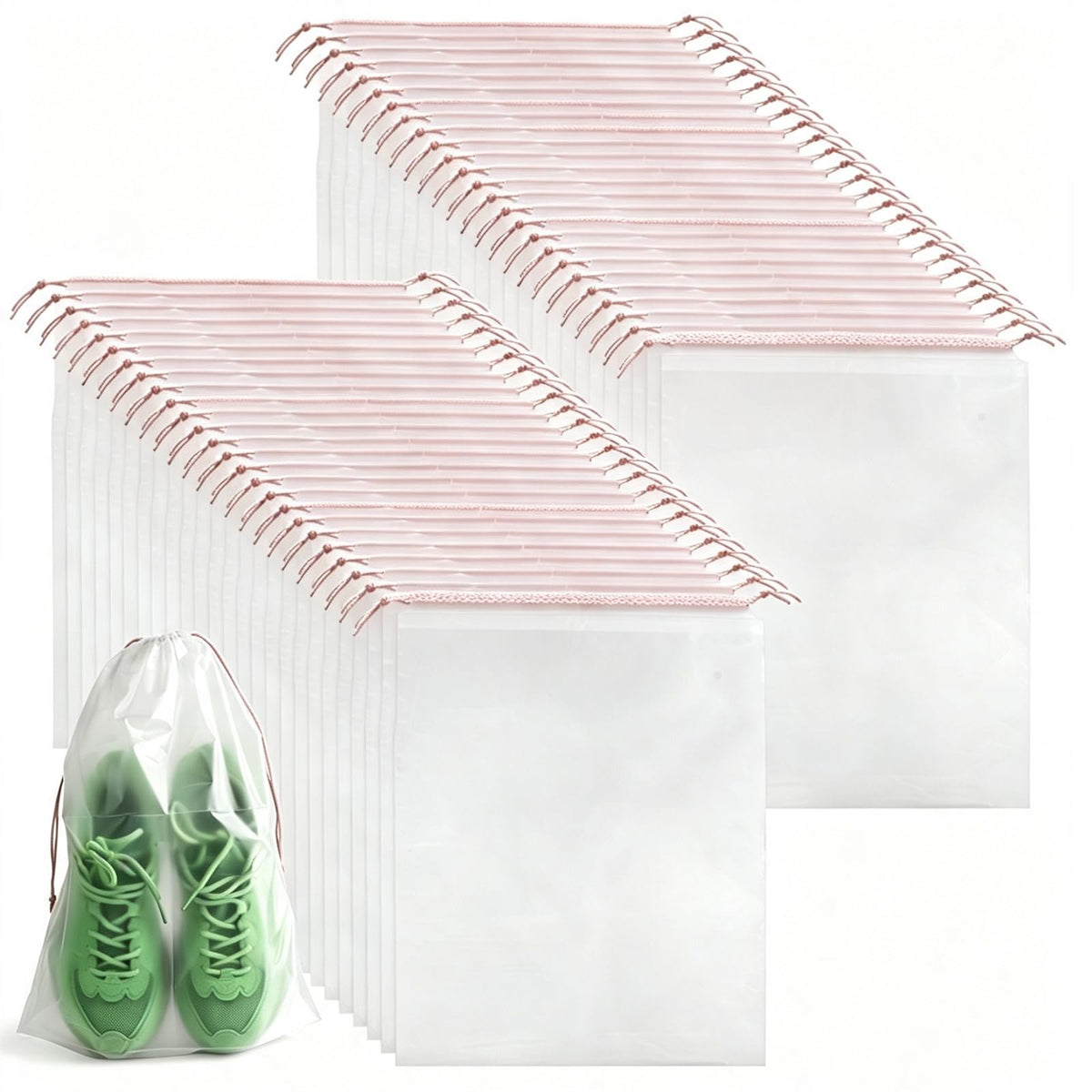 PLULON 32 Pcs Clear Shoe Bags for Travel, Clear Travel Shoe Bag for Storage
